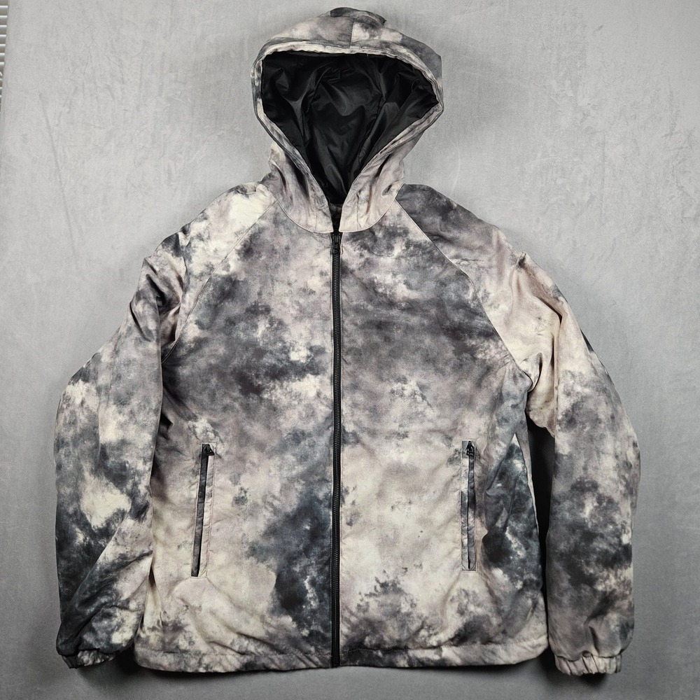 32 Bar Blues Jacket Mens Large Gray Abstract Cloud Print Full Zip Hooded Coat